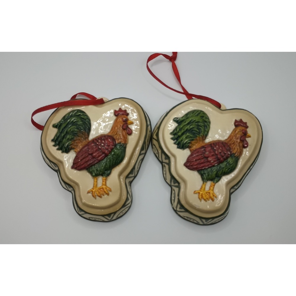 Set of2 Ganz Midwest ROOSTER COOKIE MOLD Christmas Ornament Farmhouse Kitchen
